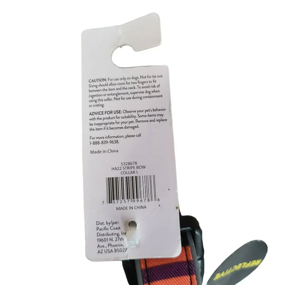 Thrills & Chills Glow In The Dark Halloween Black & Orange Dog Collar Sz LG